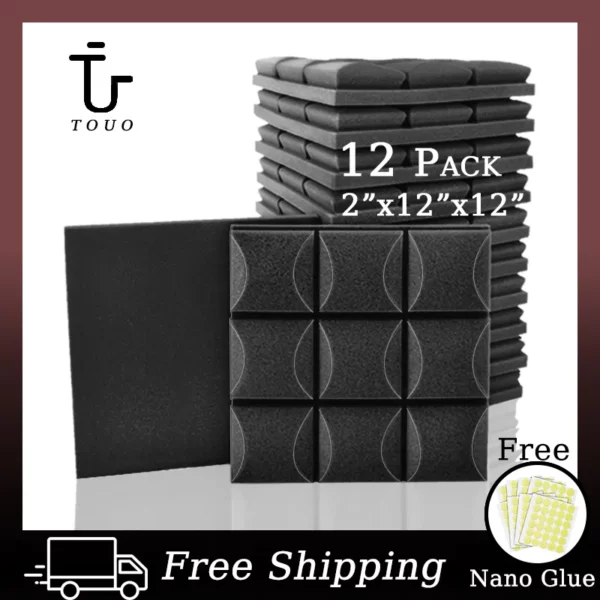 TOUO Sound Absorbing Dampening Studio Foam 12 Pack Soundproof Sound Foam Insulation For Music Wedge Acoustic Treatment